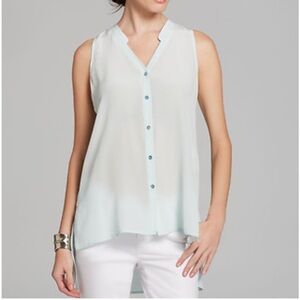 Eileen Fisher Silk Crepe de Chine Arora Button Down Hi Lo Top Petite Small